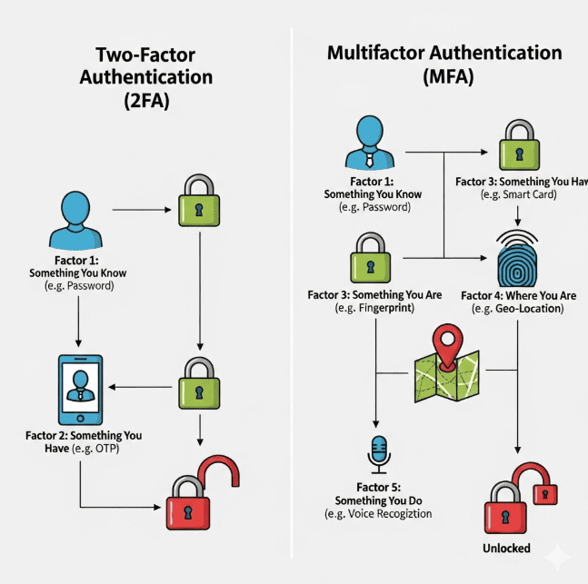 Perbedaan utama MFA vs 2FA dalam jumlah faktor keamanan