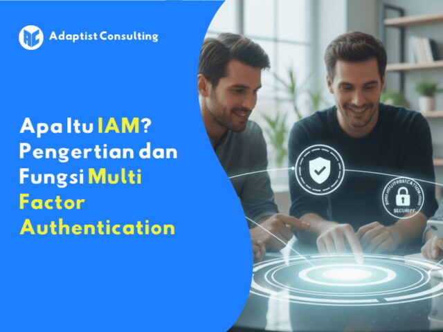 Sekelompok orang dari berbagai generasi duduk di meja bundar sambil berdiskusi, dengan ilustrasi digital tentang keamanan, akses, dan manajemen identitas muncul di atas meja.
