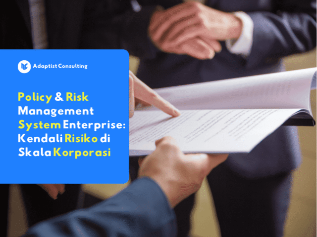 Tampilan dashboard terpusat sistem manajemen kebijakan dan risiko enterprise dengan data kepatuhan dan metrik risiko.