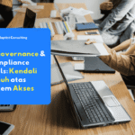 Tampilan dashboard IT Governance & Compliance Tools menampilkan status akses pengguna, audit trail, dan kepatuhan sistem secara real time.
