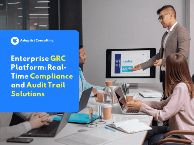 Dashboard of an Enterprise GRC Platform showing real-time audit and compliance reports