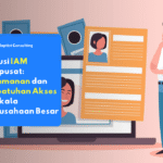 Tampilan dashboard solusi IAM terpusat menunjukkan kontrol akses dan aktivitas login pengguna di berbagai aplikasi perusahaan.