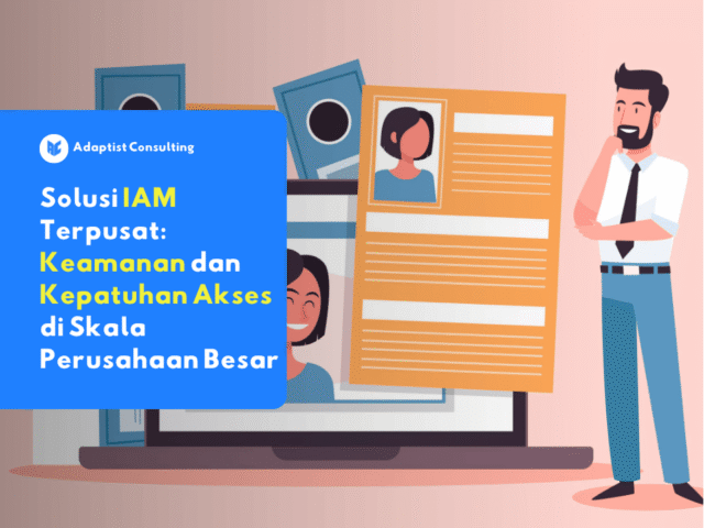 Tampilan dashboard solusi IAM terpusat menunjukkan kontrol akses dan aktivitas login pengguna di berbagai aplikasi perusahaan.