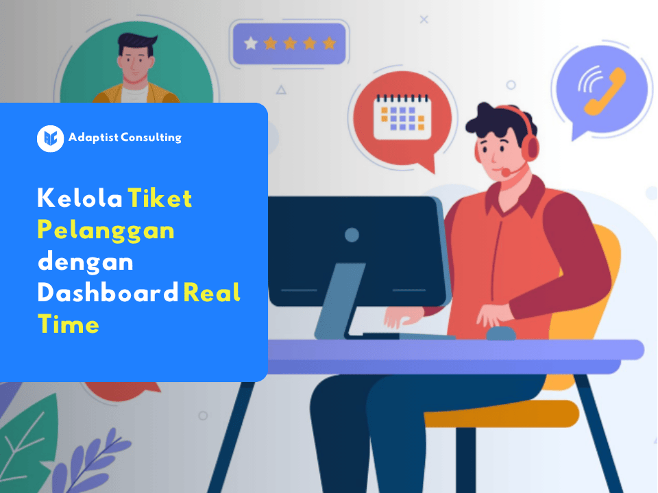 Tampilan dashboard real time Adaptist Prose menunjukkan status tiket pelanggan dan performa tim support.