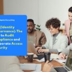 An employee is verifying the automation of digital access rights approval through the IGA (Identity Governance and Administration) portal in the company's IT operations room.