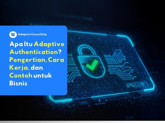 Ilustrasi sistem keamanan authentication adaptif yang memindai risiko login pengguna secara otomatis.