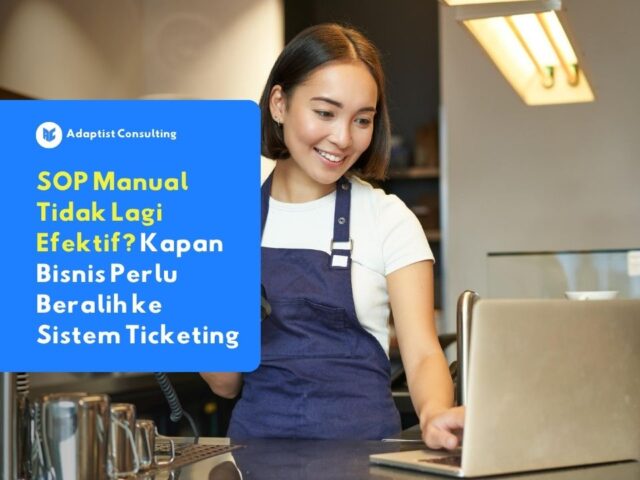 Ilustrasi pekerjaan mudah yang dilakukan tim customer service dengan dashboard sistem ticketing dari Adaptist Prose untuk bisnis berkembang.
