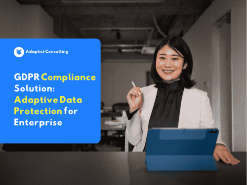 An employee is analyzing a company's data protection compliance in front of a monitor screen to ensure the security system is aligned with GDPR regulatory standards.
