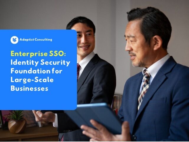 Digital illustration showing one key that connects various business applications (CRM, Cloud, Email) in a corporate environment.