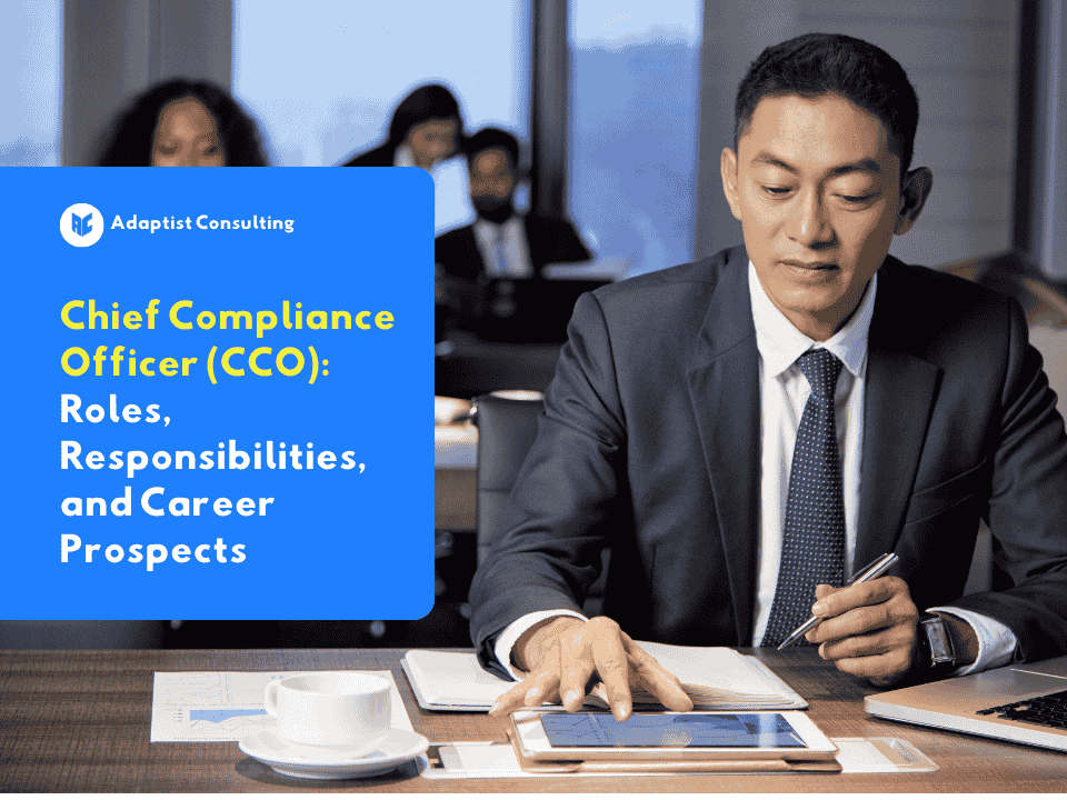 Chief Compliance Officer leading a strategic meeting regarding corporate compliance in a modern office.