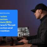 A professional security officer is monitoring a CCTV monitor in a security operations center (SOC), illustrating the active monitoring and threat detection functions of an Intrusion Detection System (IDS).