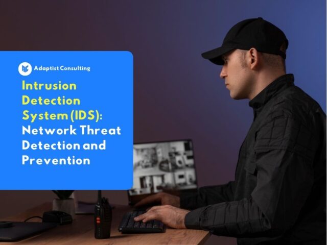 A professional security officer is monitoring a CCTV monitor in a security operations center (SOC), illustrating the active monitoring and threat detection functions of an Intrusion Detection System (IDS).