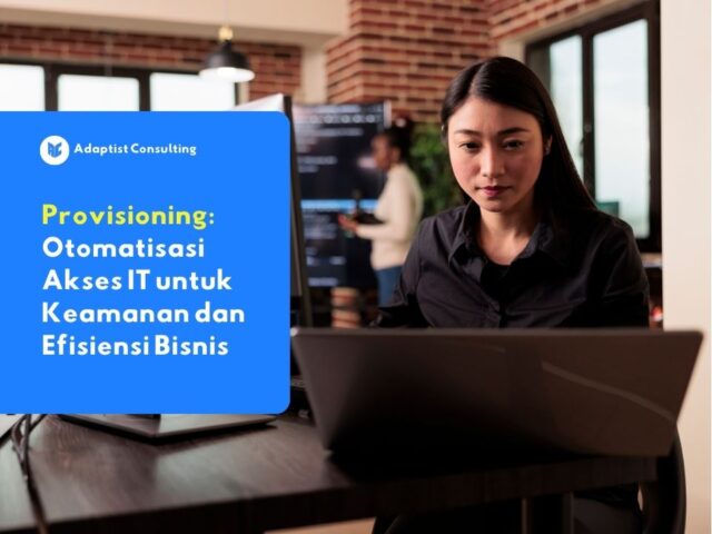 Ilustrasi sistem keamanan IT menampilkan proses user provisioning dan manajemen akses identitas digital dalam lingkungan enterprise.