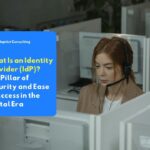 Illustration of an identity provider (IdP) security system protecting company data from cyber attacks