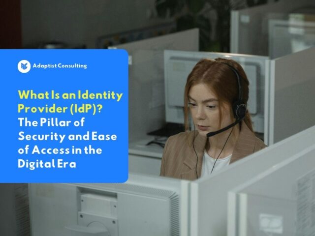 Illustration of an identity provider (IdP) security system protecting company data from cyber attacks