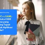 Seorang karyawan sedang mengakses portal aplikasi legacy on-premise perusahaan melalui pertukaran data autentikasi protokol SAML 2.0