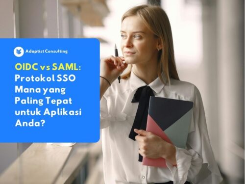 Seorang karyawan sedang mengakses portal aplikasi legacy on-premise perusahaan melalui pertukaran data autentikasi protokol SAML 2.0