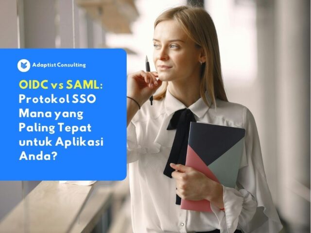 Seorang karyawan sedang mengakses portal aplikasi legacy on-premise perusahaan melalui pertukaran data autentikasi protokol SAML 2.0