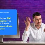 A frustrated male employee looking at his smartphone after losing cellular signal, illustrating an employee SIM swapping attack on corporate security.