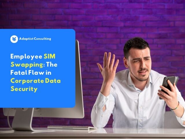 A frustrated male employee looking at his smartphone after losing cellular signal, illustrating an employee SIM swapping attack on corporate security.