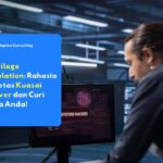 Thumbnail artikel Adaptist Consulting berjudul Privilege Escalation: Rahasia Peretas Kuasai Server dan Curi Data Anda, menampilkan ilustrasi peretas di depan layar komputer bertuliskan system hacked.