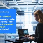 Profesional IT mengonfigurasi sistem autentikasi direktori di ruang server, menggambarkan pentingnya memilih antara LDAP vs LDAPS untuk keamanan jaringan perusahaan.
