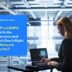 An IT professional configuring a directory authentication system in a server room, illustrating the importance of choosing between LDAP vs LDAPS for enterprise network security.