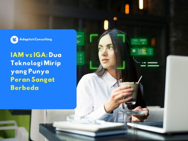 Karyawan mengakses sistem digital yang dilindungi teknologi IAM dan IGA, menggambarkan pentingnya manajemen identitas dan tata kelola akses dalam keamanan perusahaan modern.