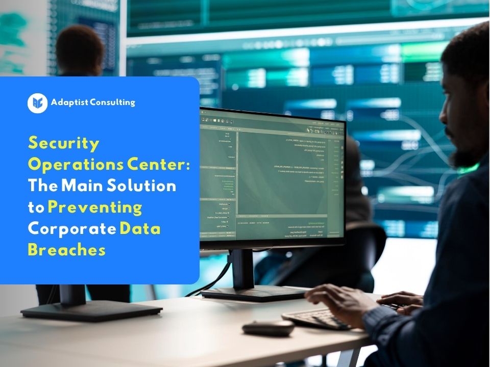 A Security Operations Center (SOC) analyst monitoring real-time cyber threats through multiple screens in a corporate IT security command room.
