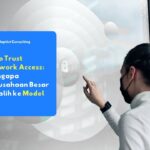 Seorang profesional mengakses panel keamanan digital yang menampilkan ikon gembok, mewakili konsep Zero Trust Network Access dan alasan perusahaan besar beralih ke model keamanan ini.