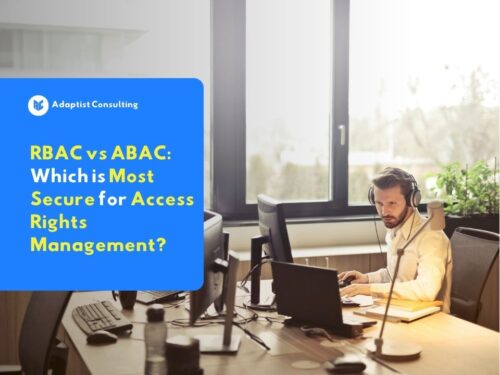 A person analyzing data security architecture on a monitor screen to determine the appropriate RBAC vs ABAC implementation for an enterprise protection system.