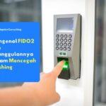 Pemindai sidik jari pada kunci keamanan biometrik untuk mengakses sistem peladen perusahaan secara passwordless menggunakan standar FIDO2.