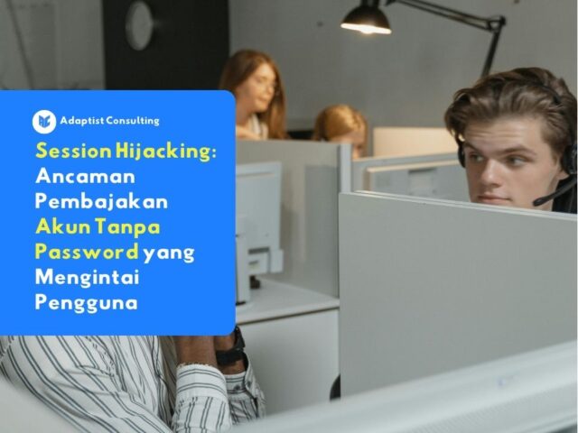 Karyawan yang sedang mengakses portal aplikasi internal perusahaan melalui laptop untuk merepresentasikan titik kerentanan serangan session hijacking.