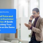 Customer service representatives speak with customers over the phone in a friendly and professional tone, demonstrating consistent use of voice and tone in customer service.