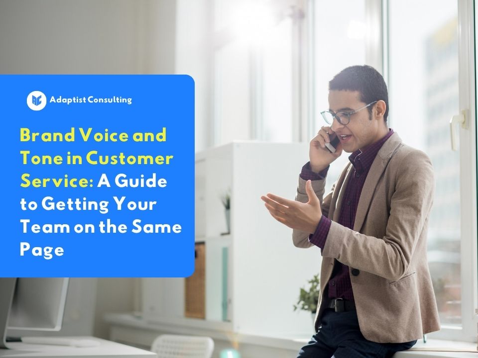 Customer service representatives speak with customers over the phone in a friendly and professional tone, demonstrating consistent use of voice and tone in customer service.