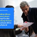 Ilustrasi dua profesional sedang berdiskusi menggunakan peta sebagai gambaran kebijakan akses berbasis lokasi dalam keamanan sistem perusahaan.