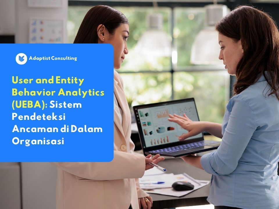 Tim keamanan IT perusahaan menganalisis data aktivitas pengguna menggunakan sistem User and Entity Behavior Analytics (UEBA) untuk mendeteksi ancaman di dalam organisasi.