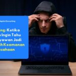 Ilustrasi serangan baiting dalam keamanan siber di mana hacker memanfaatkan rasa ingin tahu karyawan untuk mengeksploitasi celah keamanan perusahaan melalui perangkat digital