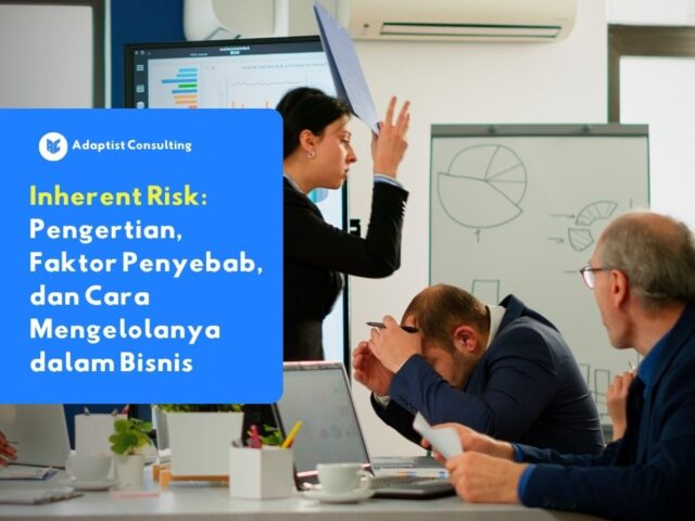 Ilustrasi rapat bisnis dengan tim mengalami tekanan saat membahas inherent risk dan manajemen risiko dalam perusahaan