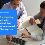 JIT Provisioning untuk SSO enterprise dengan ilustrasi tim profesional sedang membahas otomatisasi akses pengguna dan manajemen identitas perusahaan.