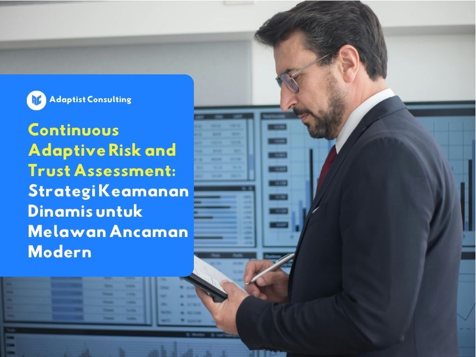 Karyawan yang sedang menganalisis dasbor anomali jaringan secara real-time untuk mengoptimalkan sistem Continuous Adaptive Risk and Trust Assessment.