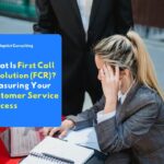 Employees who are serving customer complaints by telephone and analyzing data in front of the monitor to ensure the success of the First Call Resolution (FCR) metric.