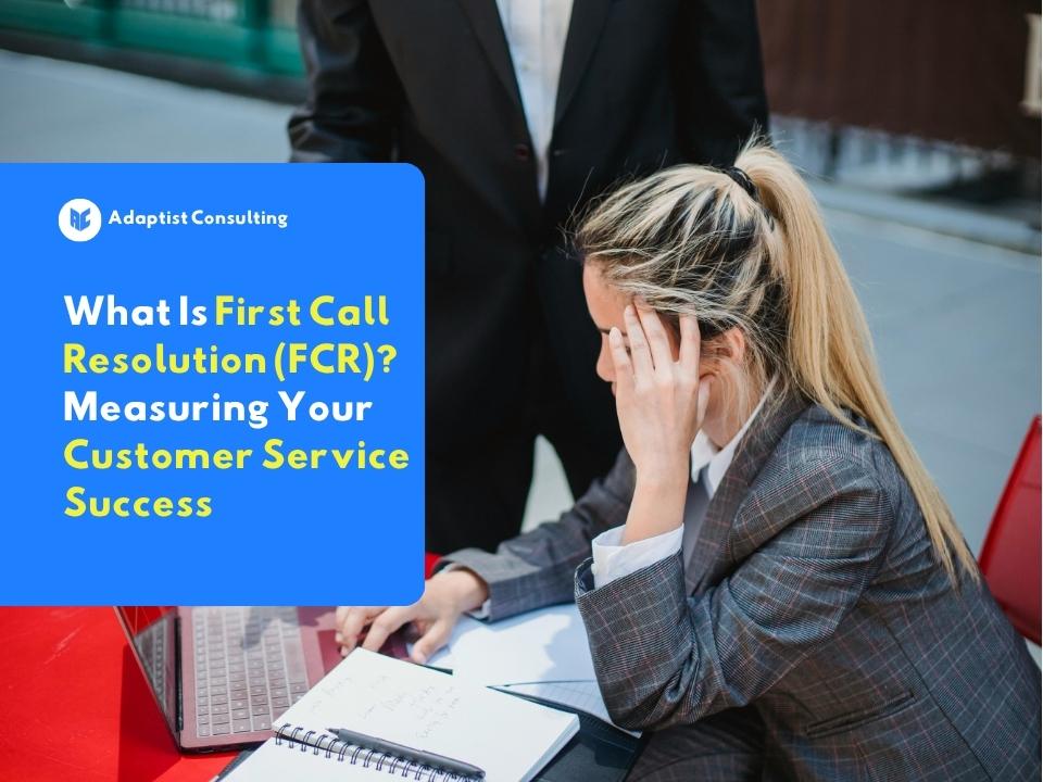 Employees who are serving customer complaints by telephone and analyzing data in front of the monitor to ensure the success of the First Call Resolution (FCR) metric.