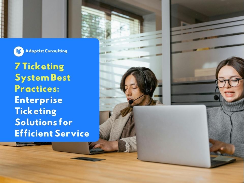 Customer service employees and the IT support team are collaborating to resolve customer complaint tickets through the omnichannel ticketing system dashboard in an enterprise office environment.