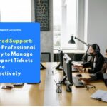Employees collaborating on customer service tasks use the Tiered Support system to speed up technical ticket resolution in the office.