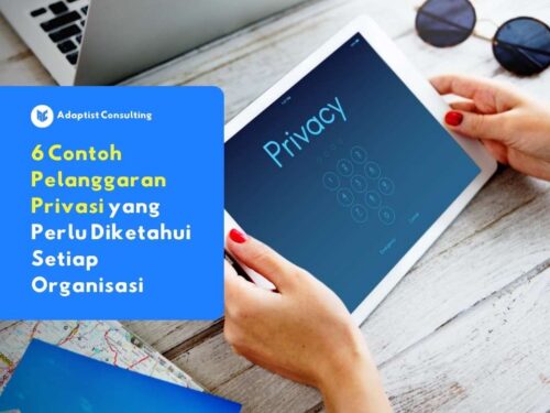 Seseorang memegang tablet yang menampilkan tulisan "privacy" di layarnya, menggambarkan pentingnya perlindungan data pribadi bagi individu maupun organisasi di era digital.