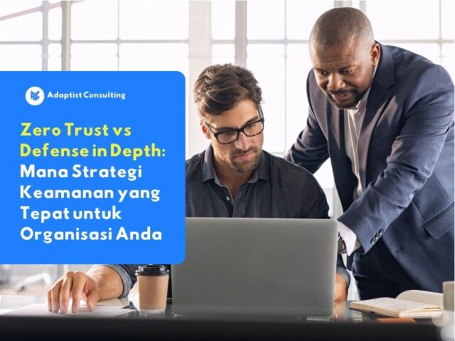 An IT professional analyzing a cybersecurity dashboard while comparing the implementation of Zero Trust and Defense in Depth across a corporate network.